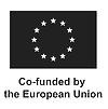Svart EU-logotyp med  vita stjärnor och texten under flaggan.