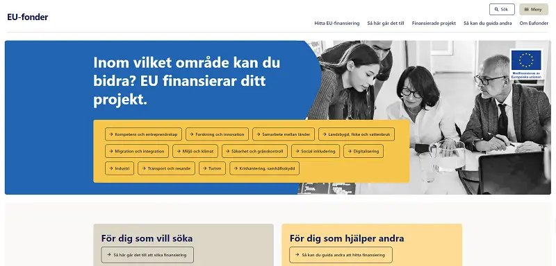 Bild av nya webbplatsen eufonder.se