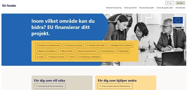 Bild av nya webbplatsen eufonder.se